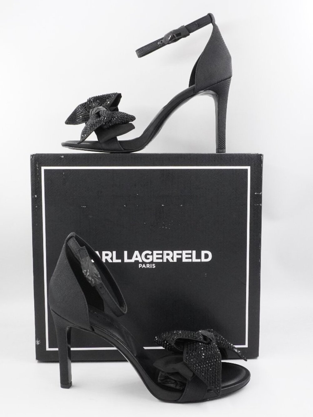 Karl Lagerfeld Kenz Rhinestone Bow Heel in Black - Women's US Size 9 - NIB